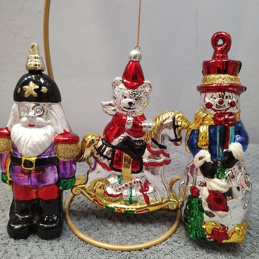 Vtg Plastic Santa Claus Toy Solider Snowman‎ Rocking Bear Christmas Ornament